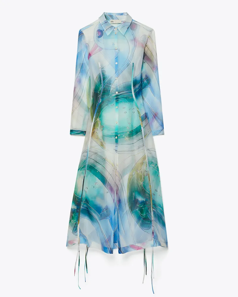 Tory Burch Damen Hemdkleid aus Seidenorganza Blue