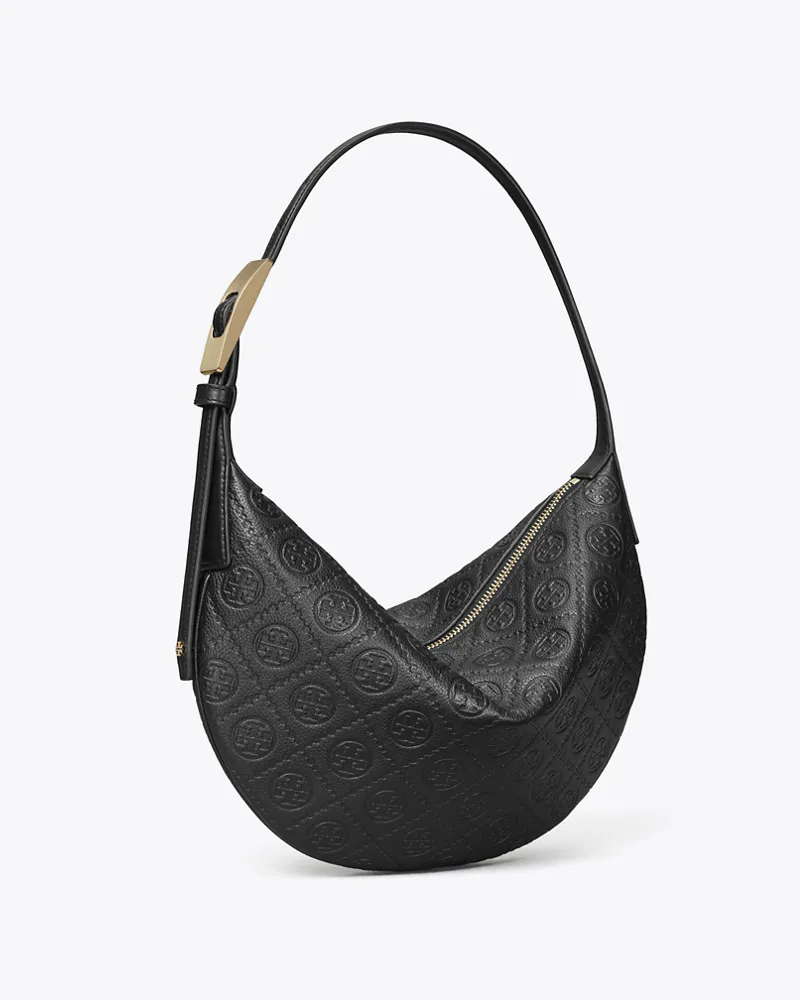 Tory Burch Damen Strukturierte kleine Balloon Bag mit T-Monogramm Black