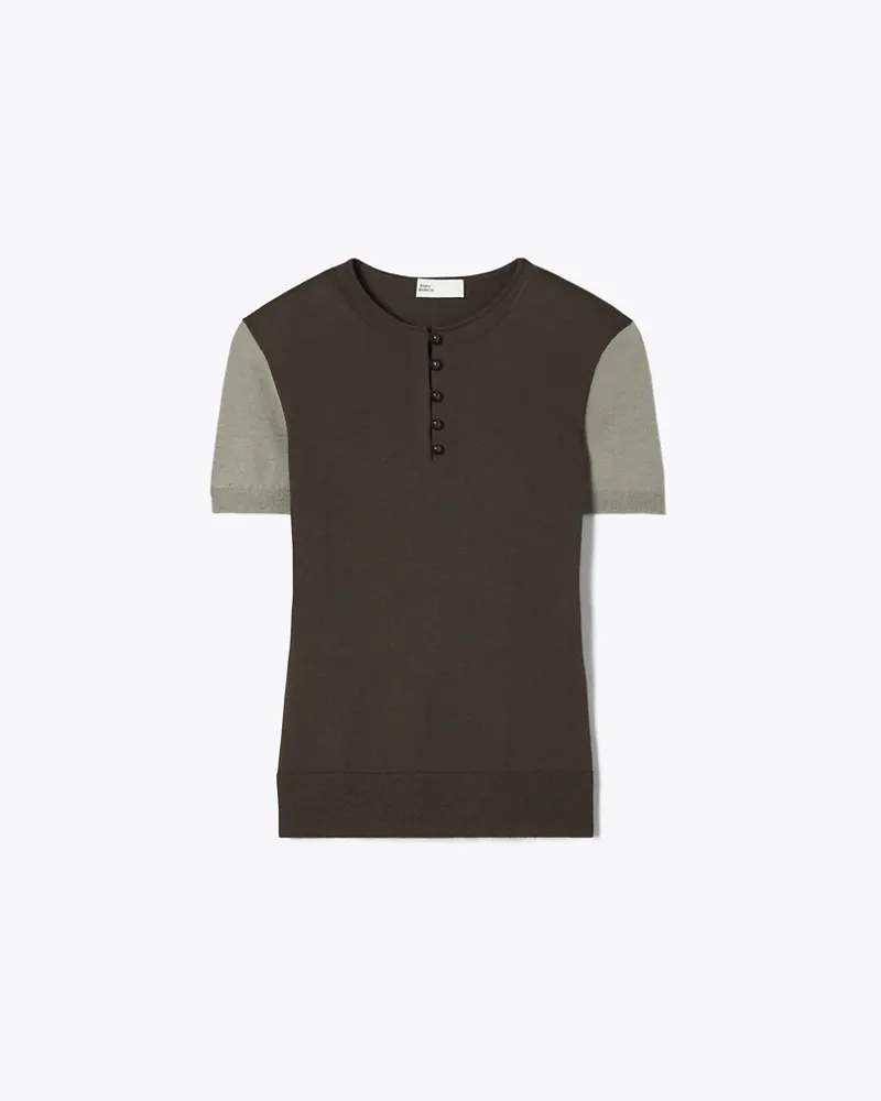 Tory Burch Damen Henley-Top aus Wolle Light