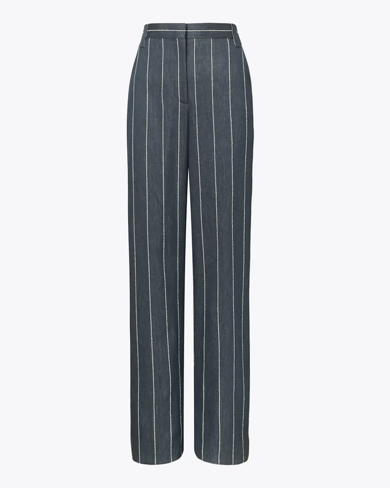 Tory Burch Damen Gestreifte Baumwollhose mit weitem Beinschnitt Navy