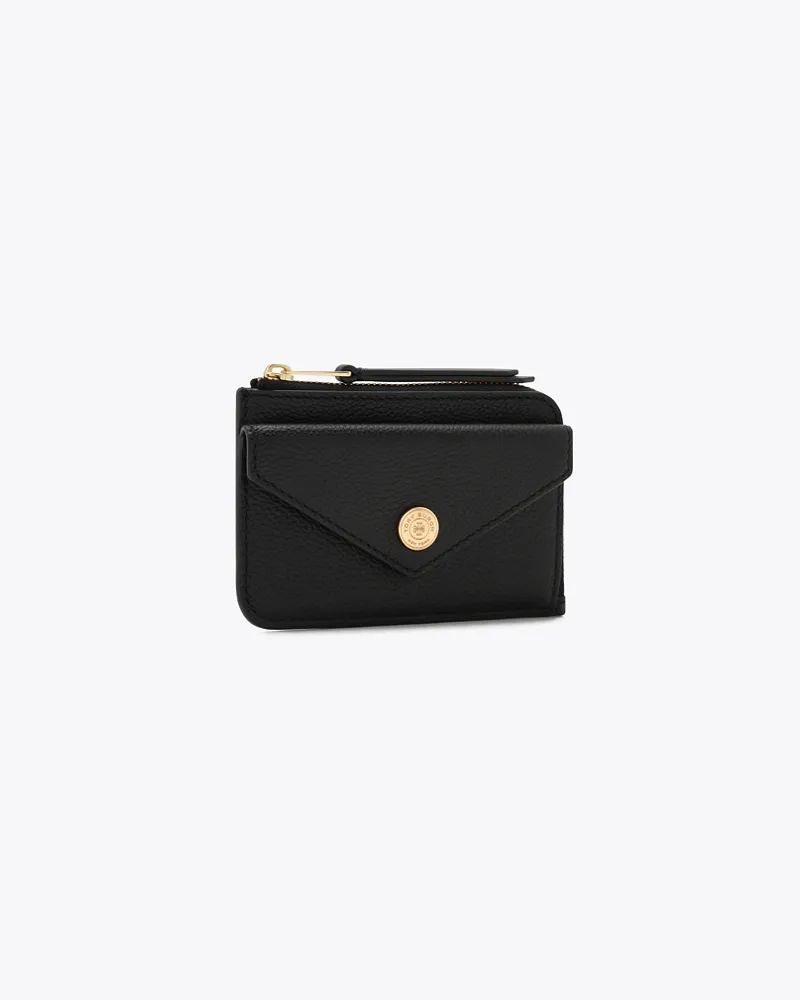 Tory Burch Damen Strukturiertes Kartenetui im Kuvert-Stil mit T-Monogramm und Reißverschluss Black