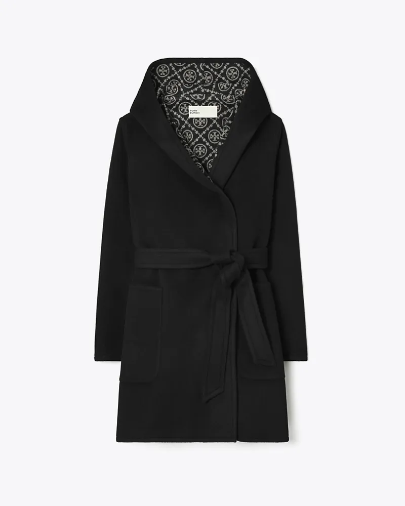 Tory Burch Damen Wollmantel mit Kapuze Black
