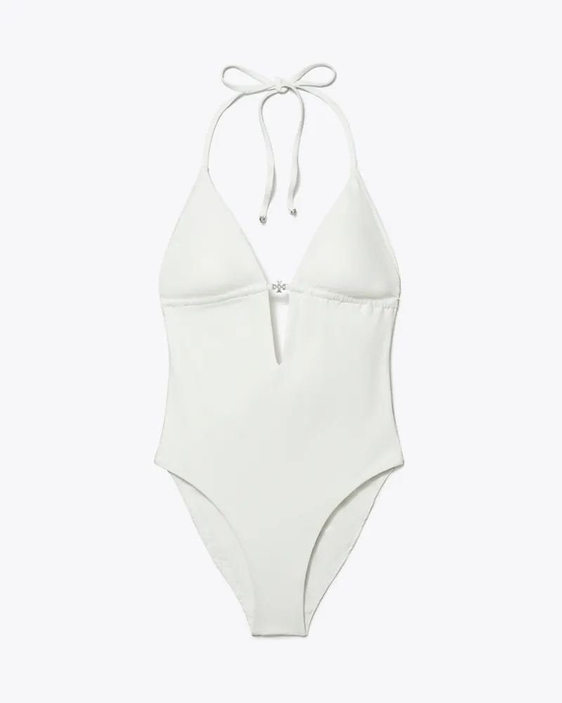 Tory Burch Damen Badeanzug mit Nackenträger White