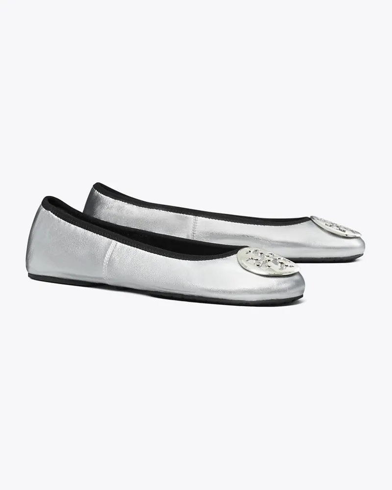 Tory Burch Damen Reva Travel Ballerina Silver