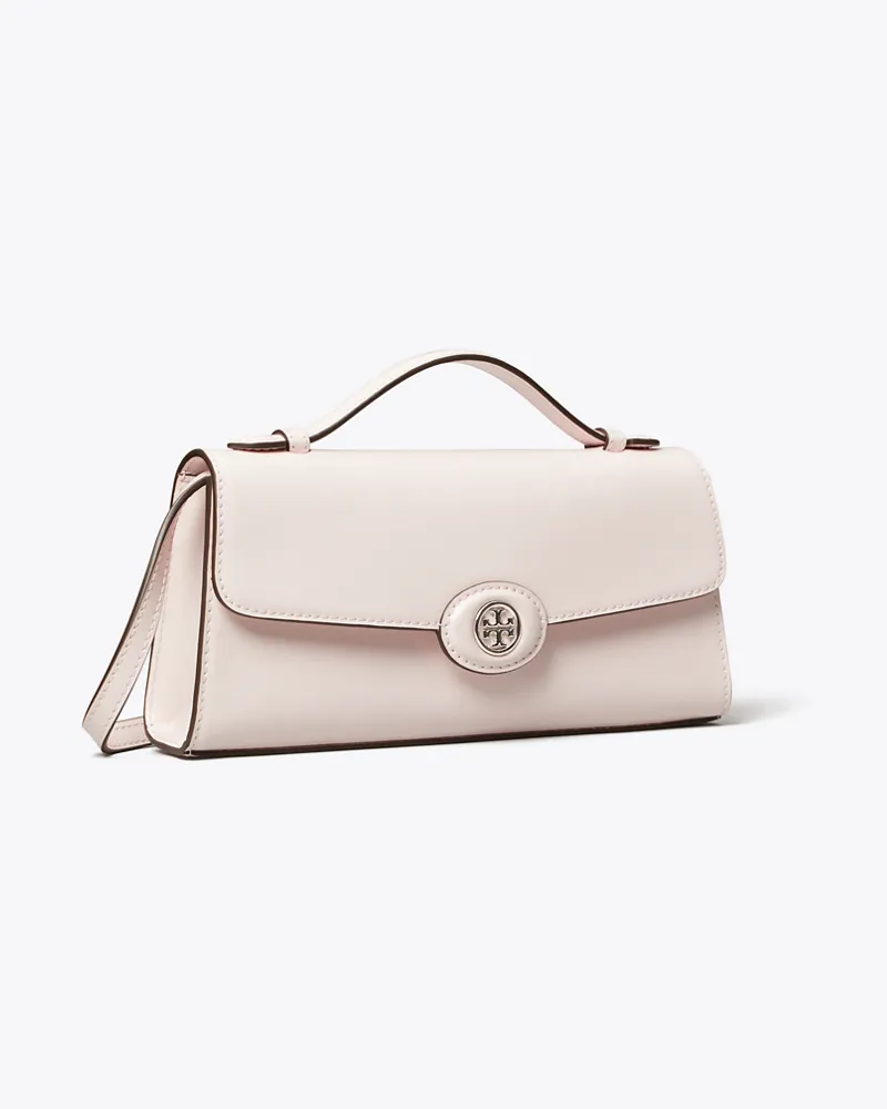 Tory Burch Damen Robinson Geldbörse aus Spazzolatoleder mit Tragegriff oben und Kette Powder