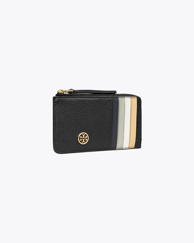 Tory Burch Damen Robinson Pebbled Top-Zip Card Case Black