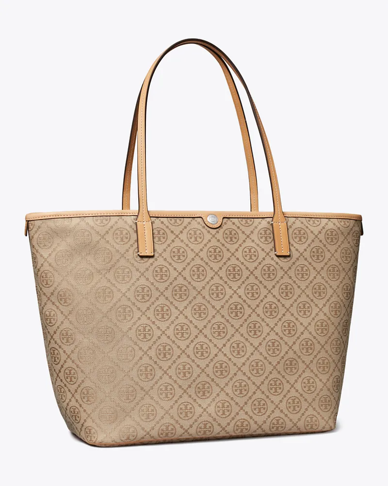 Tory Burch Damen Tote Bag mit T-Monogramm und Reißverschluss Flax