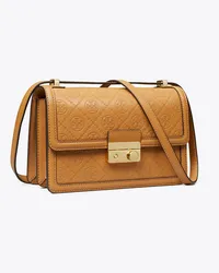 Tory Burch T Monogram Leather Shoulder Bag Tan