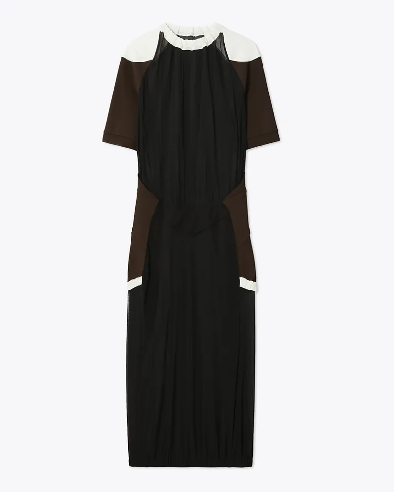 Tory Burch Damen Durchscheinendes Jerseykleid in Colorblock-Optik Black