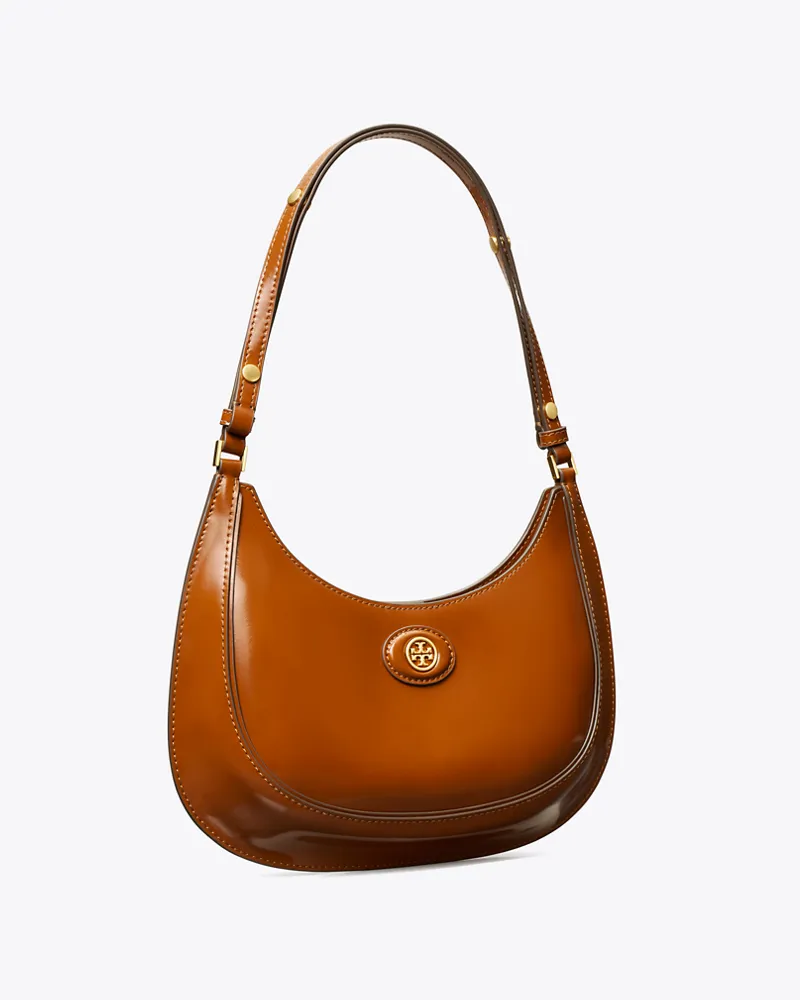 Tory Burch Damen Wandelbare sichelförmige Robinson Tasche aus Spazzolatoleder Dark
