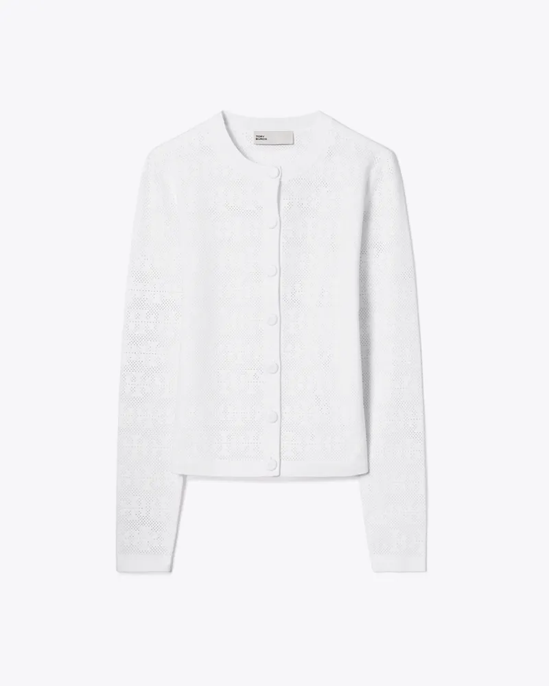 Tory Burch Damen Pointelle Viscose Cardigan White