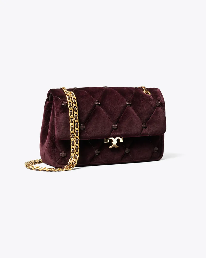 Tory Burch Kleine Bunny Knot Schultertasche aus Samt Dark