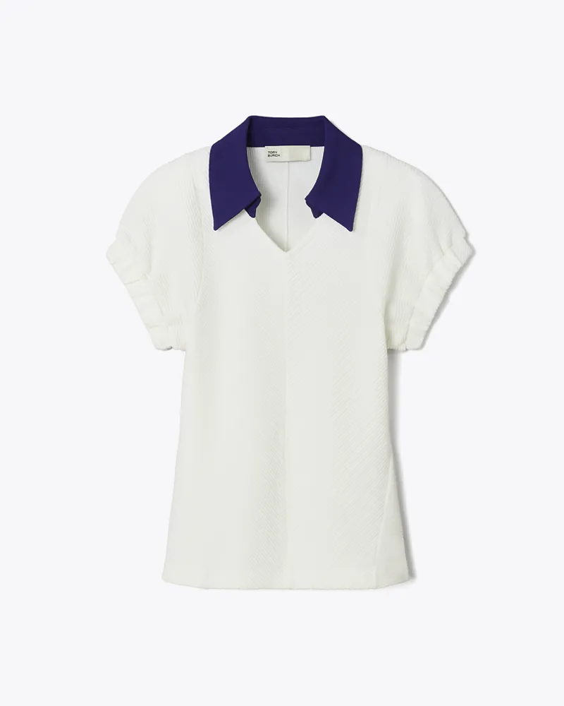 Tory Burch Damen Poloshirt aus Baumwolle und Seide White