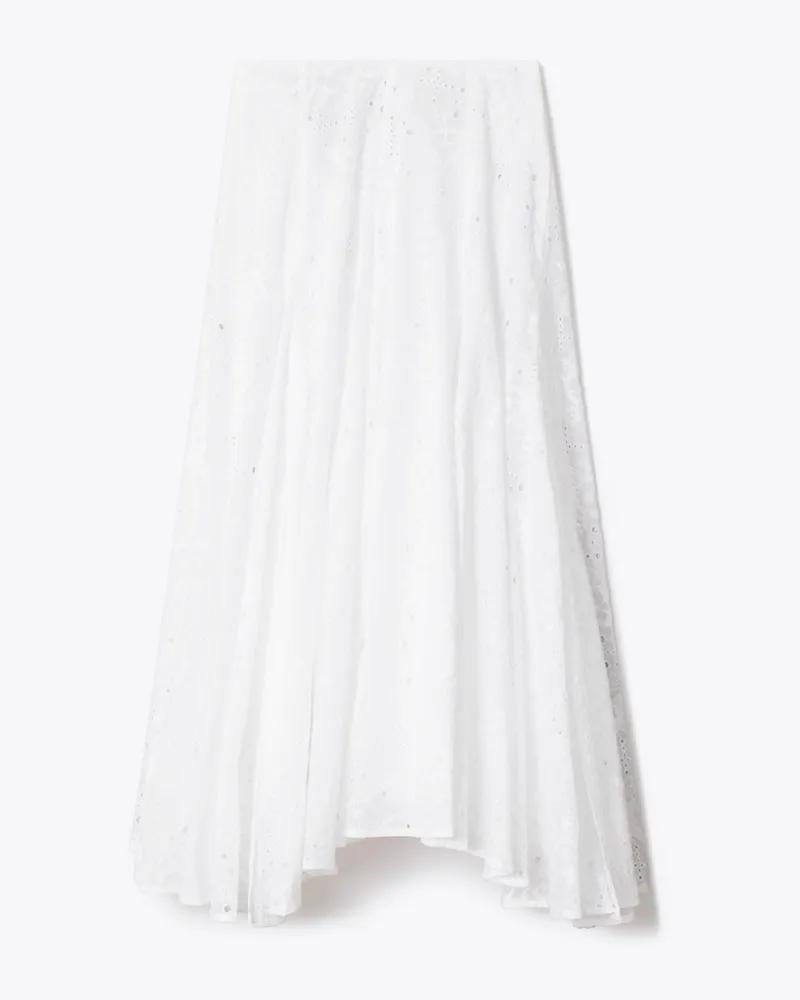 Tory Burch Damen Baumwollrock mit Lochstickerei White