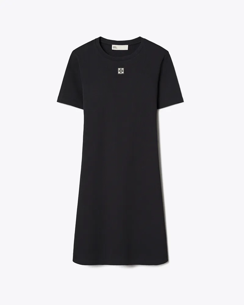 Tory Burch Damen Ribbed Cotton T-Shirt Dress Black