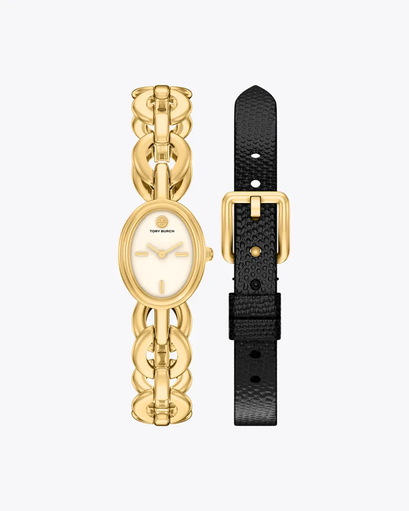 Tory Burch Damen Small Oval Watch Gift Set Ivory