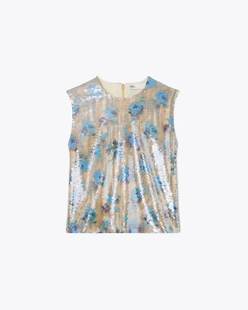 Tory Burch Damen Sequin Shell Top Blue