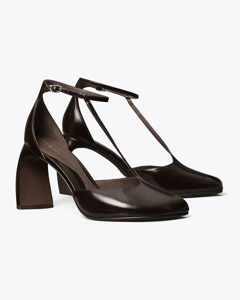 Tory Burch Damen Peeptoe-Sandale mit T-Riemen und Absatz Deep