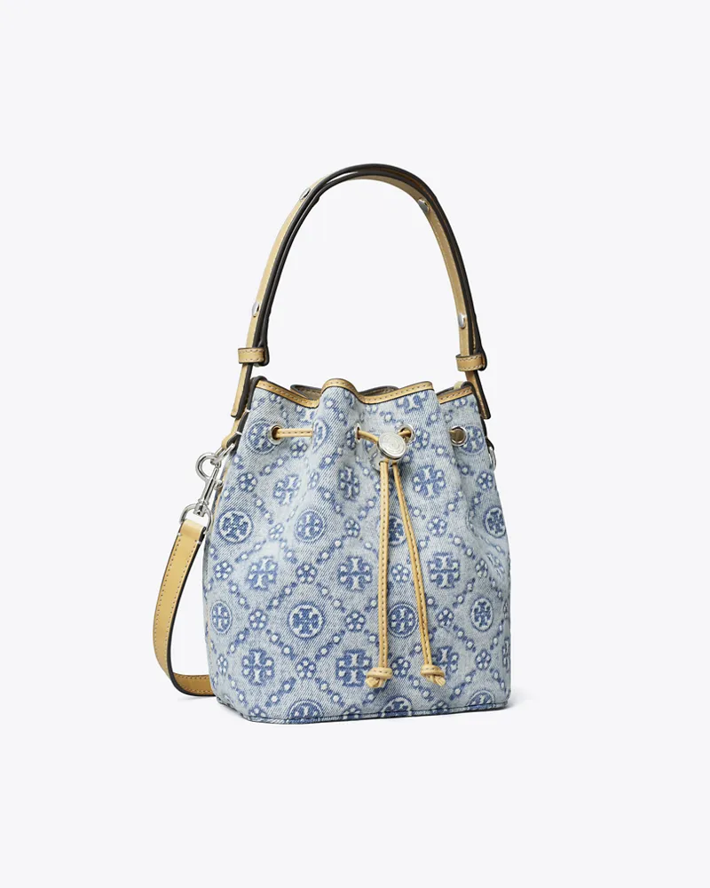 Tory Burch Damen Mini-Beuteltasche aus Denim mit T-Monogramm Powder