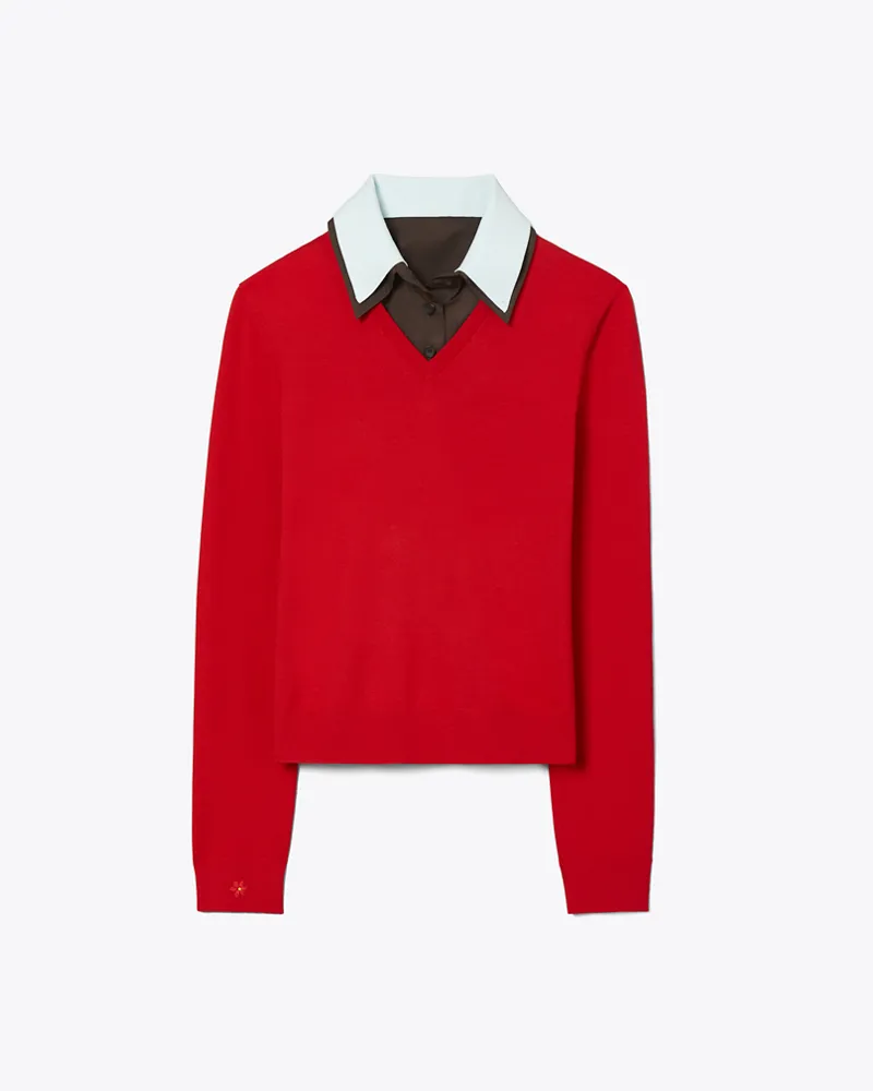 Tory Burch Damen Pullover aus Merinowolle im Layering-Look Fiery