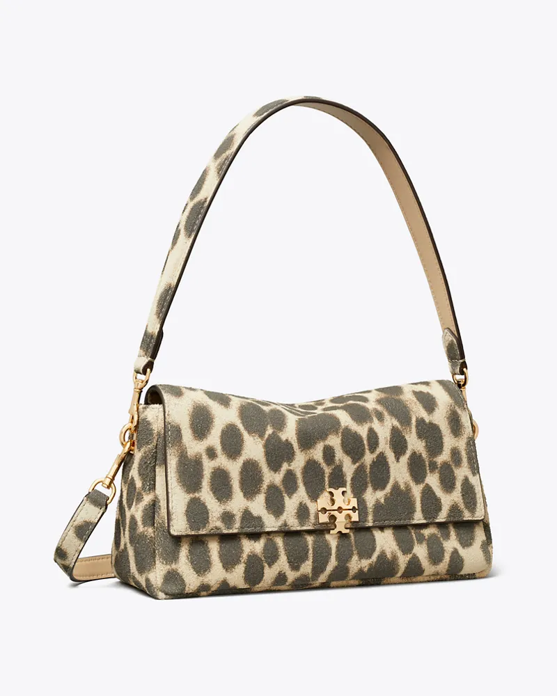 Tory Burch Damen Kleine Charlie Schultertasche aus Wildleder Leopard