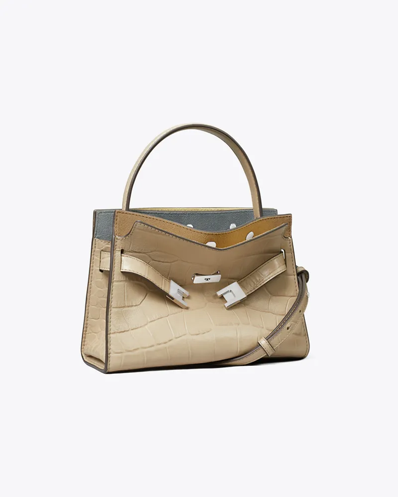 Tory Burch Damen Petite Lee Radziwill Croc-Embossed Double Bag Ginger