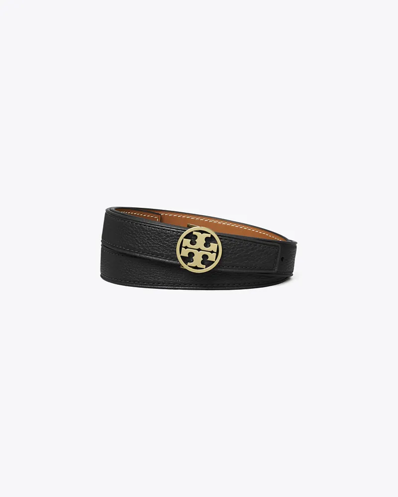 Tory Burch Damen 2,5 cm breiter Miller Wendegürtel in Schwarz/Braun/Gold Black