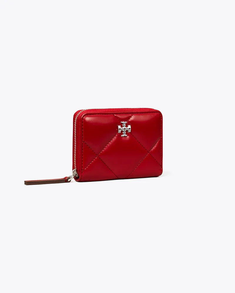 Tory Burch Damen Kleine Kira Geldbörse mit Rautensteppung und umlaufendem Reißverschluss Red