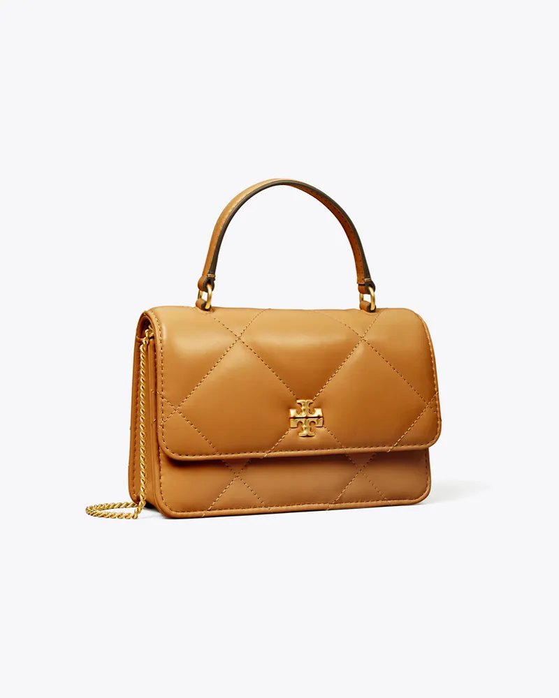 Tory Burch Damen Kira Mini-Geldbörse mit Rautensteppung, Tragegriff oben und Kette Classic
