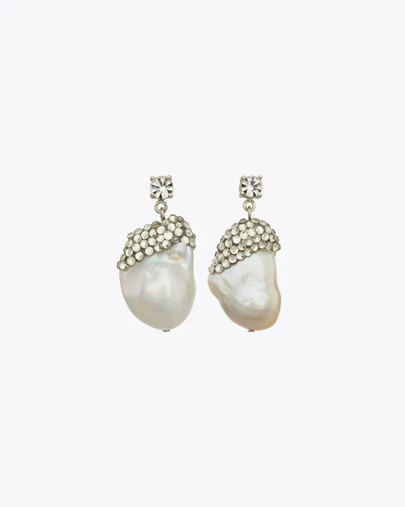 Tory Burch Damen Moondance Crystal and Pearl Drop Earrings Ivory