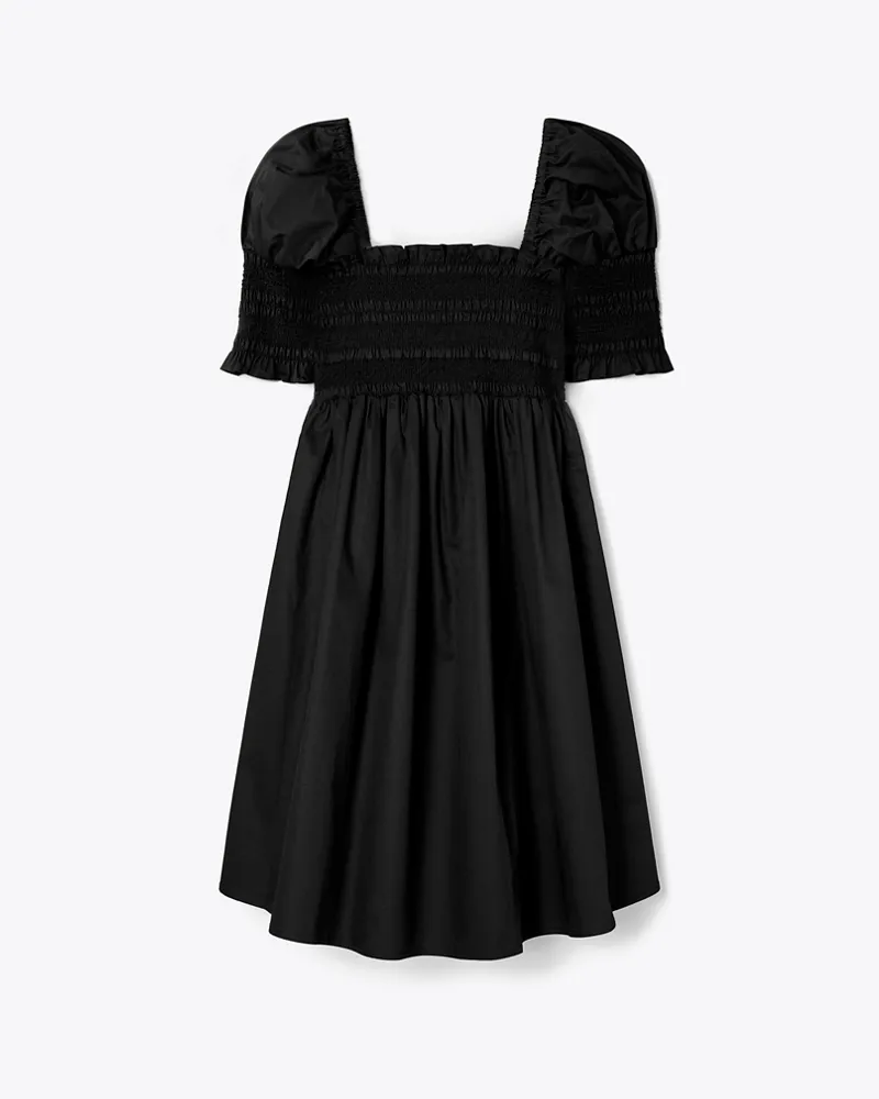 Tory Burch Damen Smocked Cotton Mini Dress in Schwarz Black