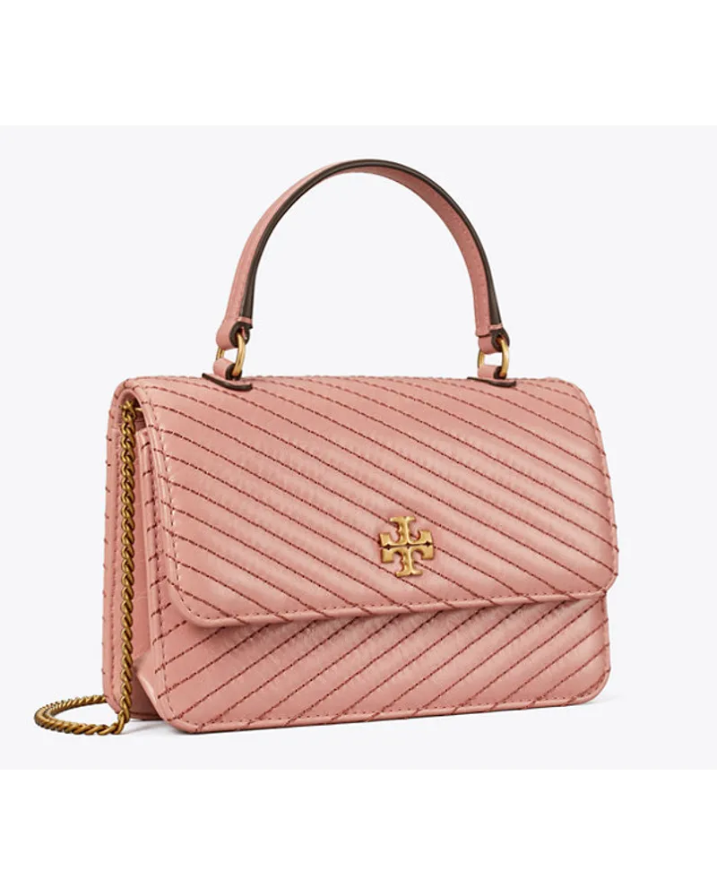 Tory Burch Mini Kira Moto Quilt Top Handle Chain Wallet Pink