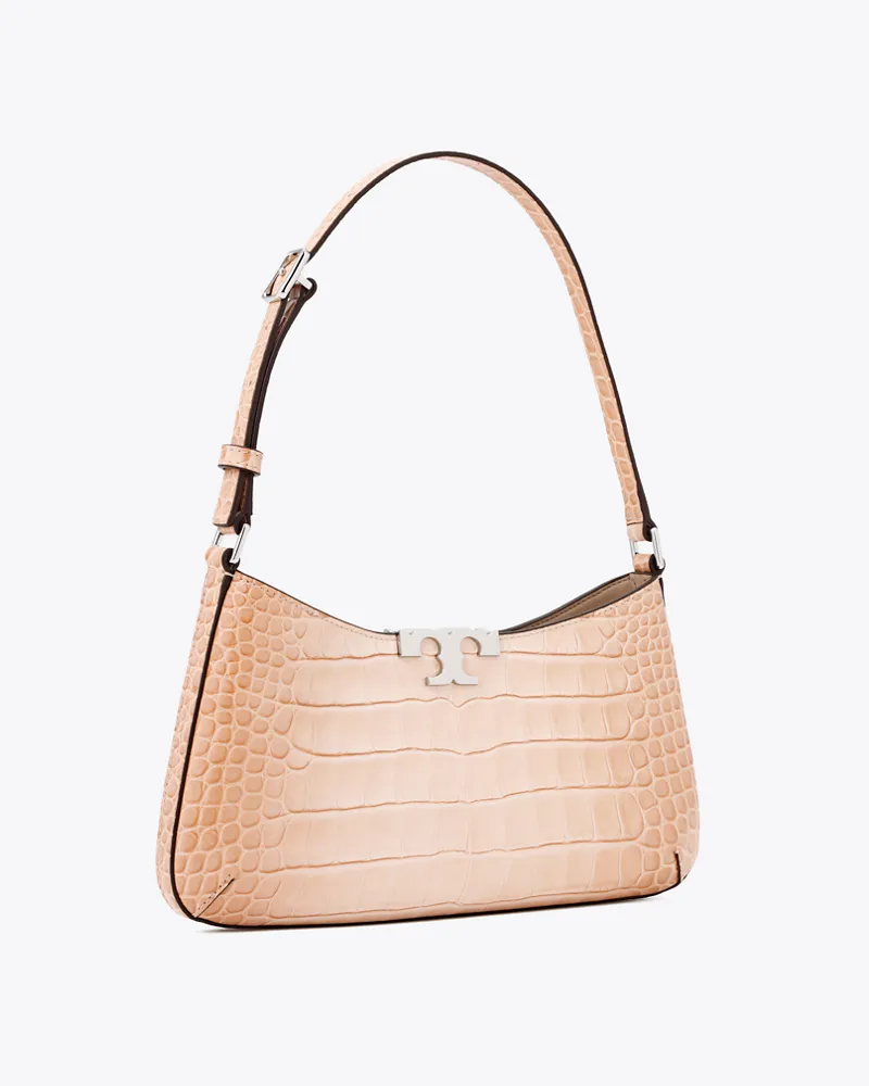 Tory Burch Damen Eleanor Croc Embossed Slim Shoulder Bag Pale