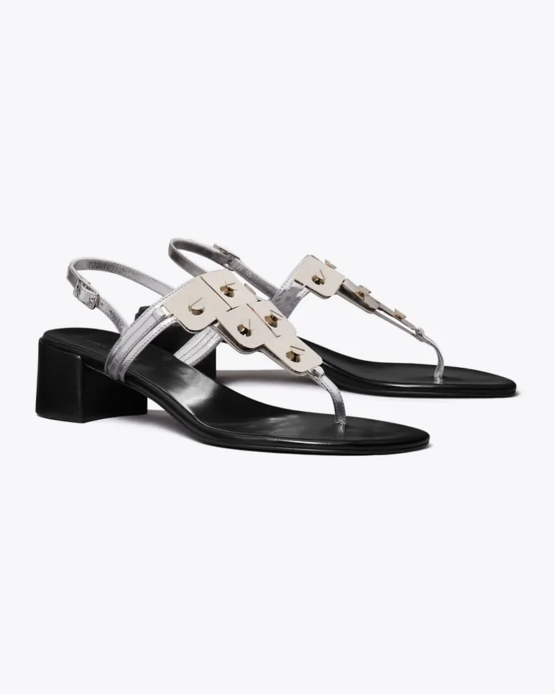 Tory Burch Damen Gladiator Capri Heeled Sandal Silver