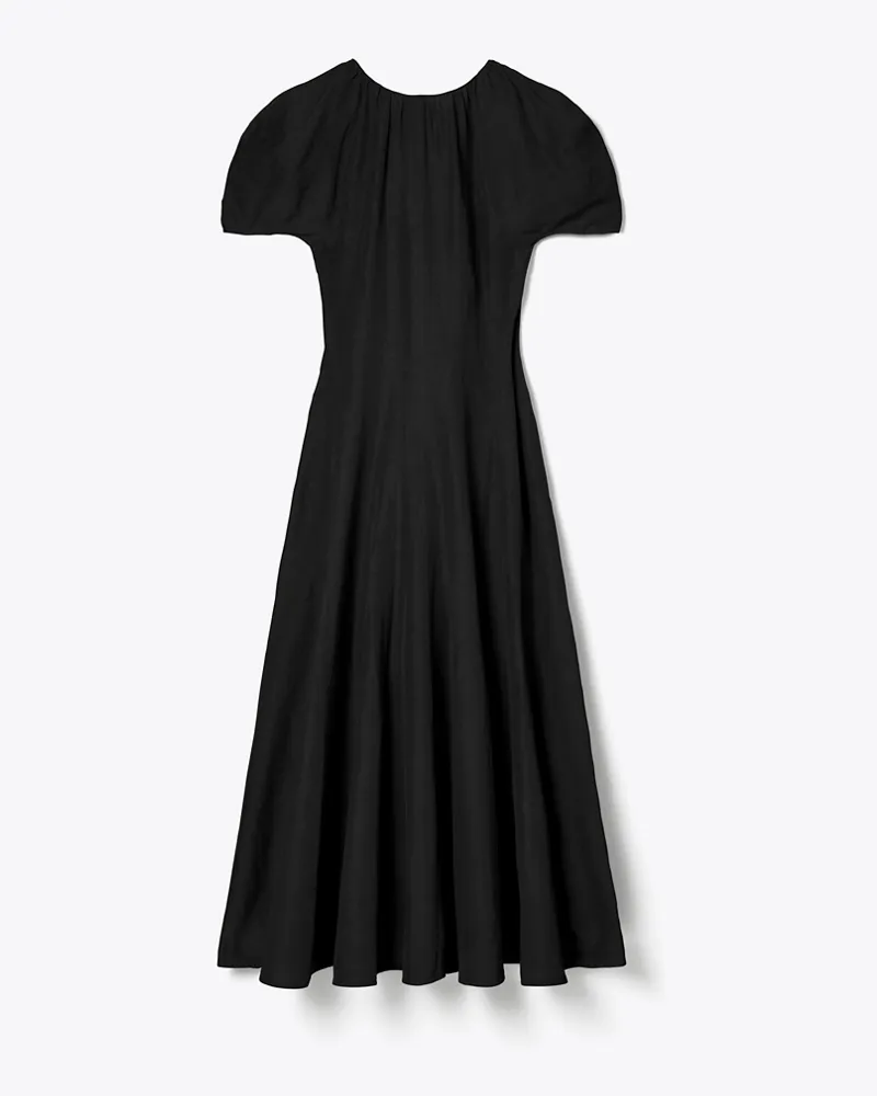 Tory Burch Damen Leinenkleid mit Ballonärmeln Black