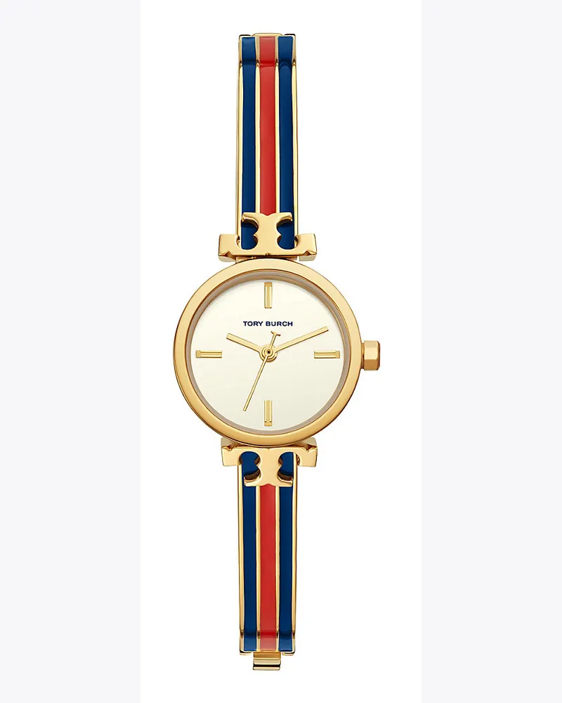 Tory Burch Slim Armbanduhr, Goldfarben/Gestreift, 22 X 22 mm 