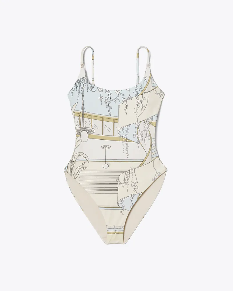 Tory Burch Damen Badeanzug mit Print Neutral