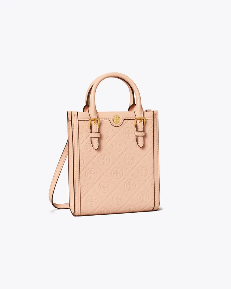 Tory Burch Damen Mini Tote Bag aus Leder mit T-Monogramm Blush