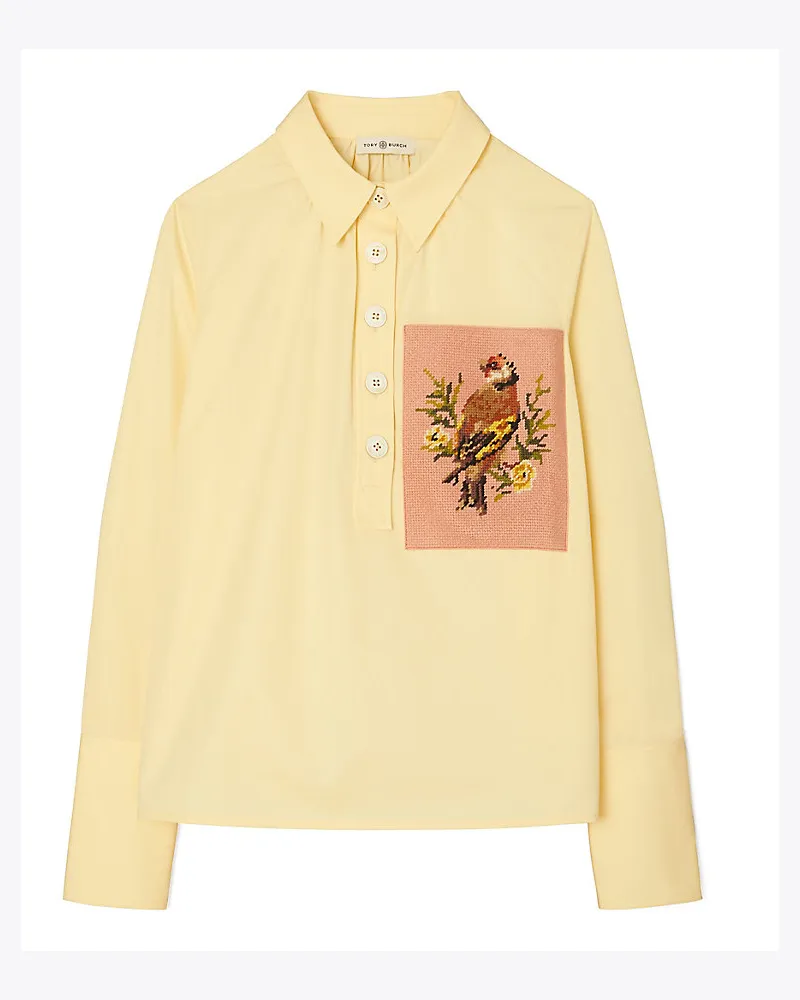 Tory Burch Hemd Aus Baumwollpopeline Mit Gobelinstickerei Custard