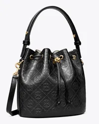 Tory Burch T Monogram Leather Bucket Bag Black