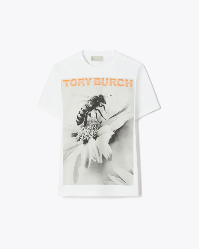 Tory Burch Damen Bedrucktes Baumwoll-T-Shirt White