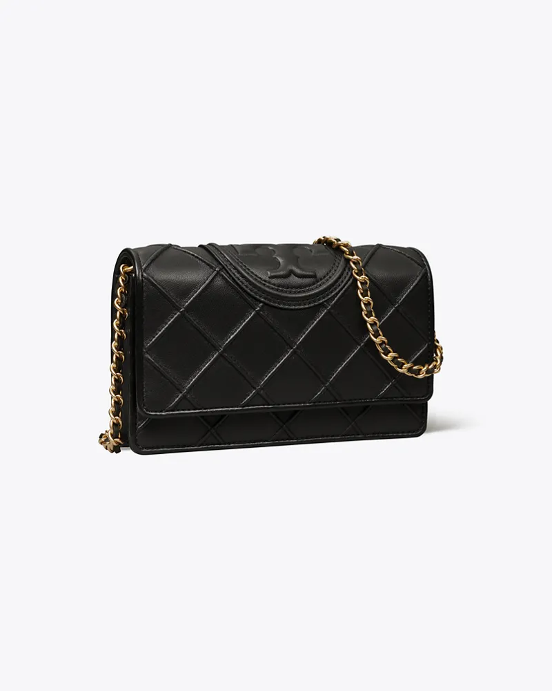 Tory Burch Damen Weiche Fleming Geldbörse mit Kettenriemen in Schwarz Black
