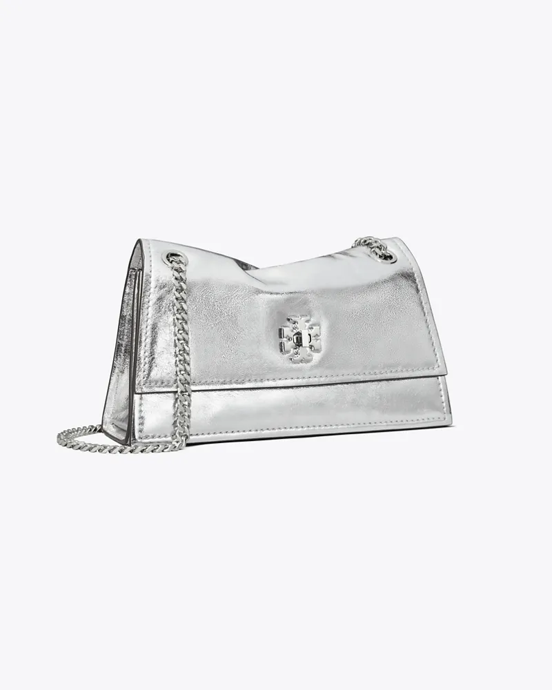 Tory Burch Damen Mini Kira Turnlock Metallic Shoulder Bag Silver
