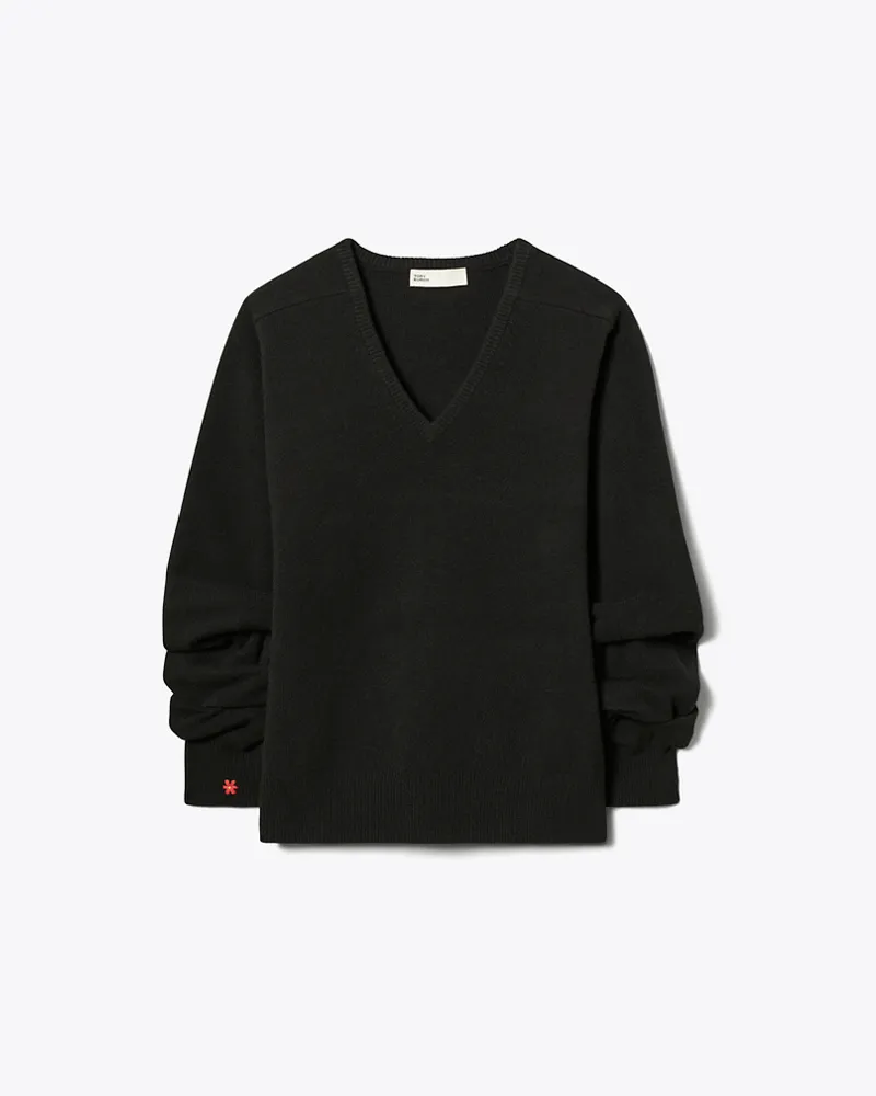 Tory Burch Damen Wollpullover mit V-Ausschnitt Black