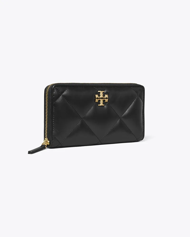 Tory Burch Damen Kira Geldbörse im Langformat mit Reißverschluss, Chevronmuster und Rautensteppung Black