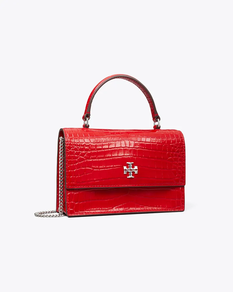 Tory Burch Damen Mini Kira Croc-Embossed Top-Handle Crossbody Red