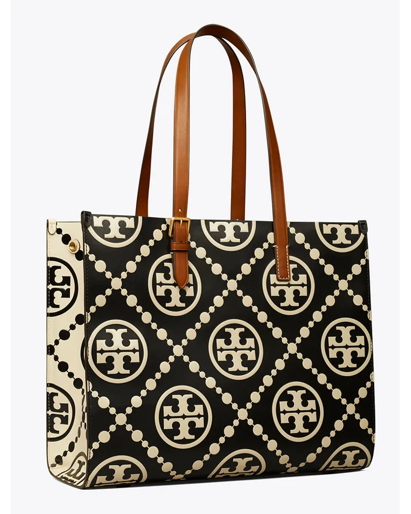 Tory Burch T Monogram Contrast Embossed Tote Black