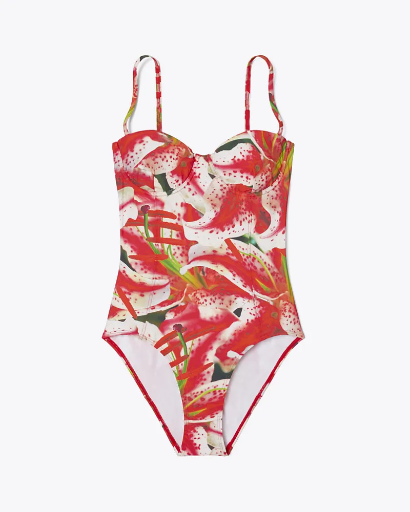 Tory Burch Damen Badeanzug mit Bügelkörbchen Pink