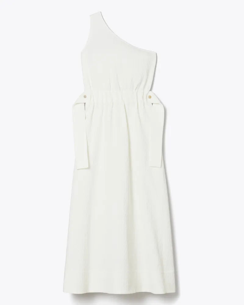 Tory Burch Damen Einschultriges Baumwollkleid mit Gürtel Marshmallow