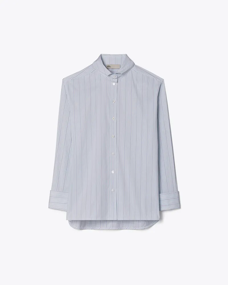Tory Burch Damen Striped Cotton Shirt Blue